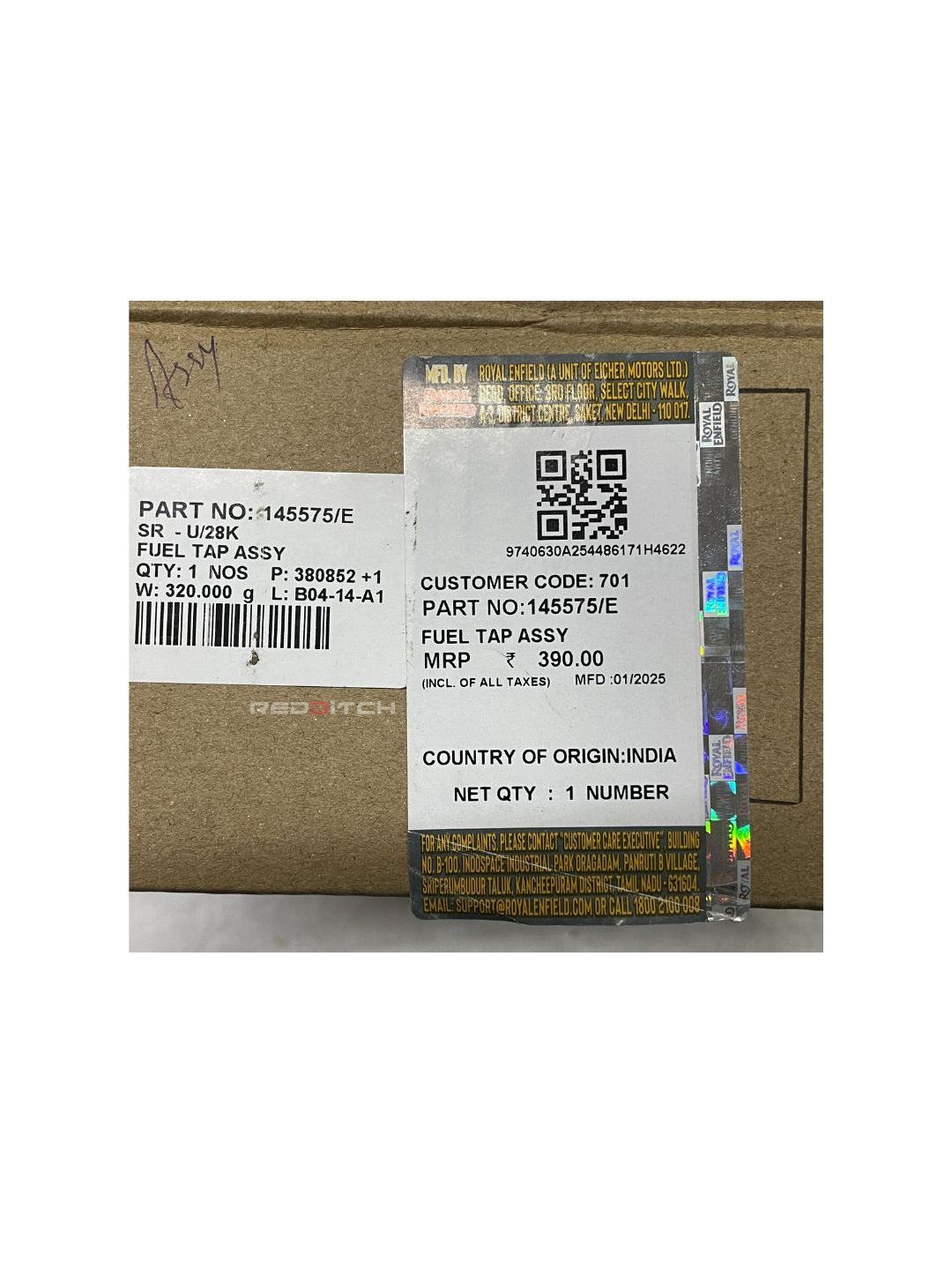 **Fuel Tap Assy (Part No: 145565/E)** – High-quality fuel tap assembly for efficient fuel flow management, ensuring durability and compatibility with your motorcycle.