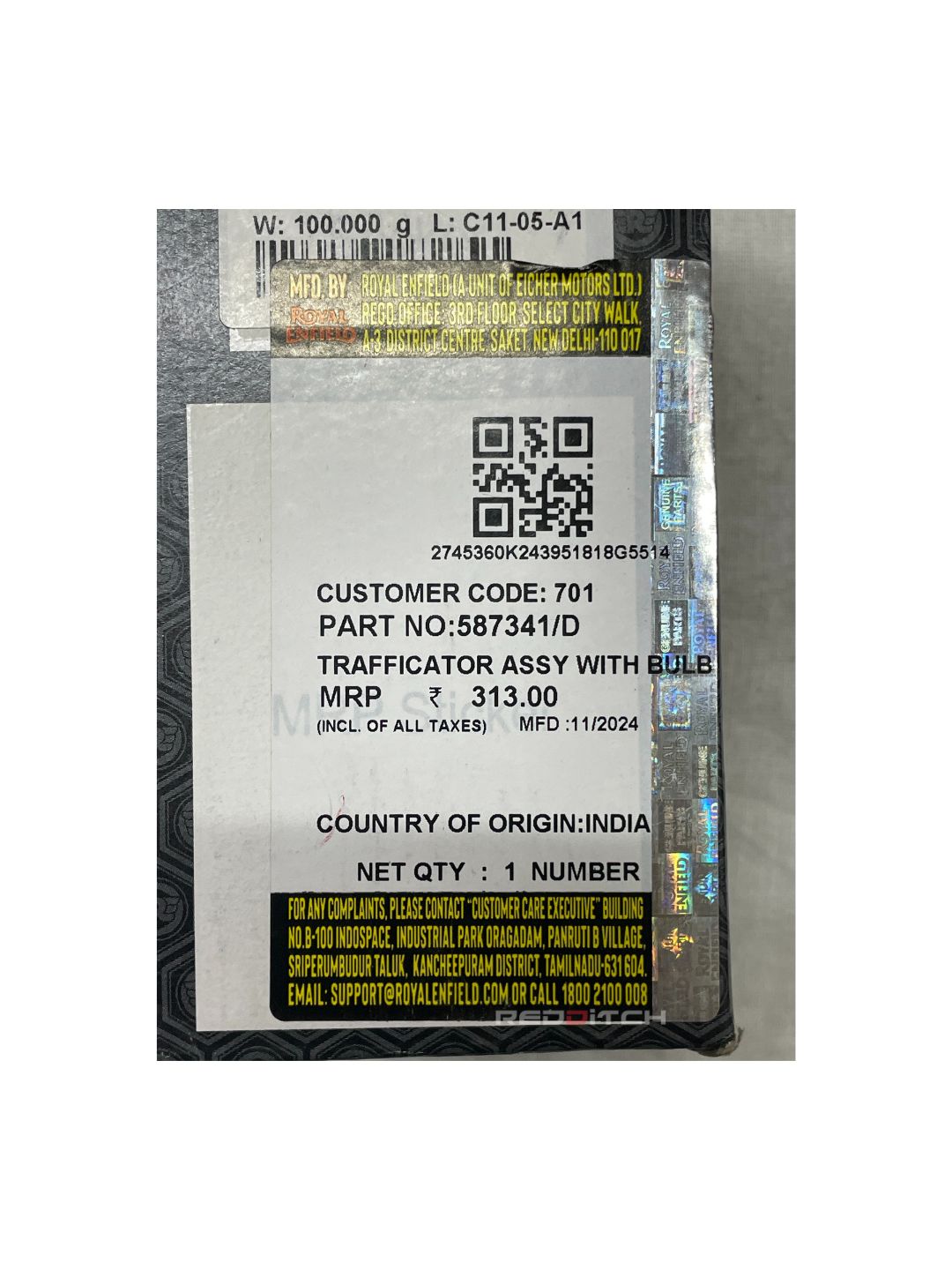 **ALT Text:** TRAFFICATOR ASSY WITH BULB (Part No: 587341/D) – High-quality turn signal assembly with bulb for enhanced visibility and safety. Designed for durability and reliable performance. Available at the **best motor accessory shop in India**.