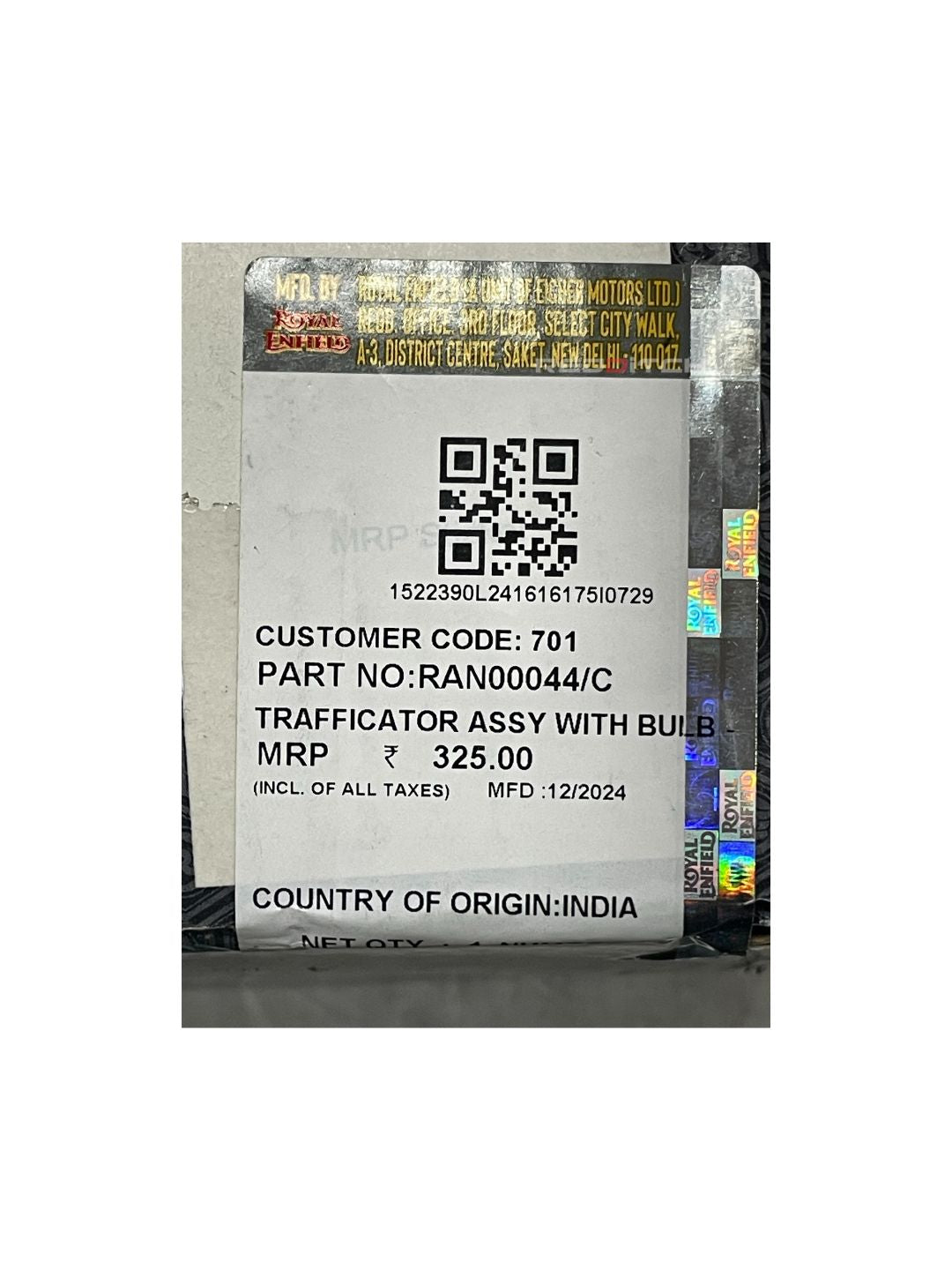 **ALT Text:** TRAFFICATOR ASSY WITH BULB (Part No: RAN00044/C) – High-quality turn signal assembly with bulb for improved visibility and road safety. Built for durability and reliable performance. Available at the **best motor accessory shop in India**.
