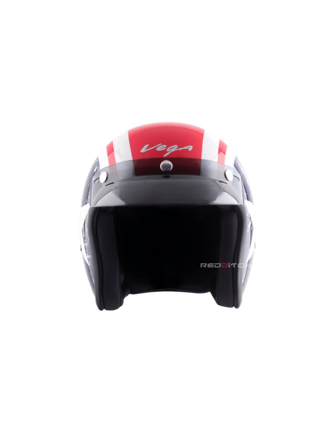 The VEGA Jet DX with Peak in Captain Red and Blue offers a bold and stylish design. This open-face helmet provides excellent visibility, comfort, and protection, making it ideal for city rides and short trips.