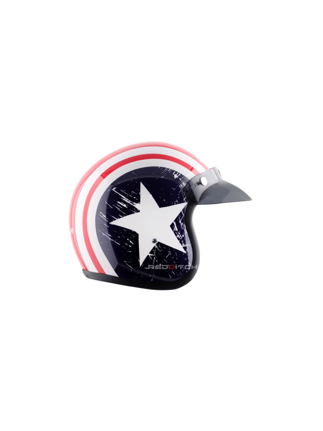 The VEGA Jet DX with Peak in Captain Red and Blue offers a bold and stylish design. This open-face helmet provides excellent visibility, comfort, and protection, making it ideal for city rides and short trips.