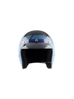**Vega Jet DX Urban W/Visor Matte Black M. Blue** – A retro-style open-face helmet with a sleek matte black and blue finish. It features a high-impact shell, a wide visor for clear vision, and a comfortable interior for long rides. Ideal for urban riders who prioritize style and safety.