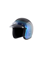 **Vega Jet DX Urban W/Visor Matte Black M. Blue** – A retro-style open-face helmet with a sleek matte black and blue finish. It features a high-impact shell, a wide visor for clear vision, and a comfortable interior for long rides. Ideal for urban riders who prioritize style and safety.