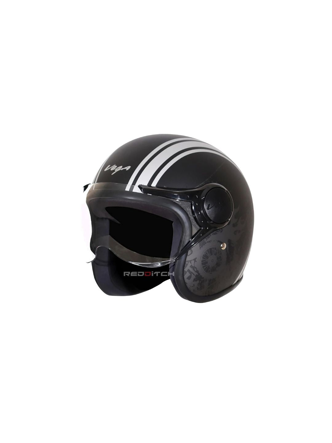 **Vega Jet DX Old School W/Visor Dull Black Silver** – A classic open-face helmet with a vintage touch. Designed with a durable high-impact shell, it offers a stylish dull black and silver finish, a wide visor for clear vision, and a comfortable fit for everyday riding.