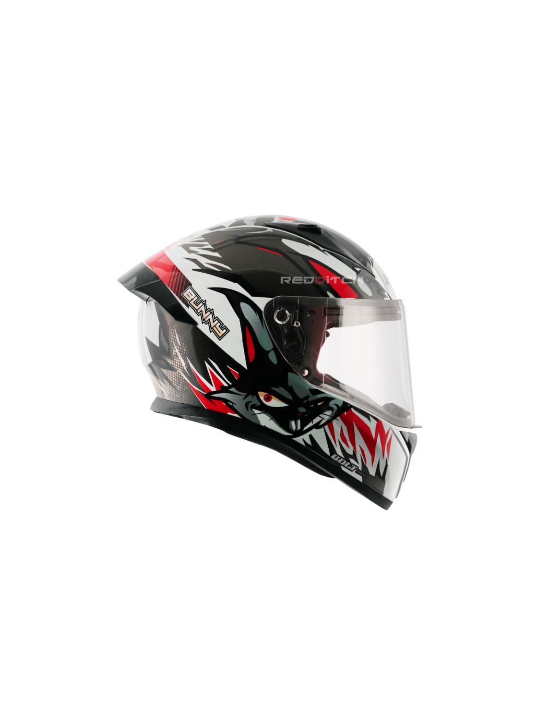**Vega Bolt DX Bunny White Red** – A sporty full-face helmet with a striking white and red design. It features a high-impact shell, aerodynamic shape, and a secure fit for enhanced safety and comfort.
