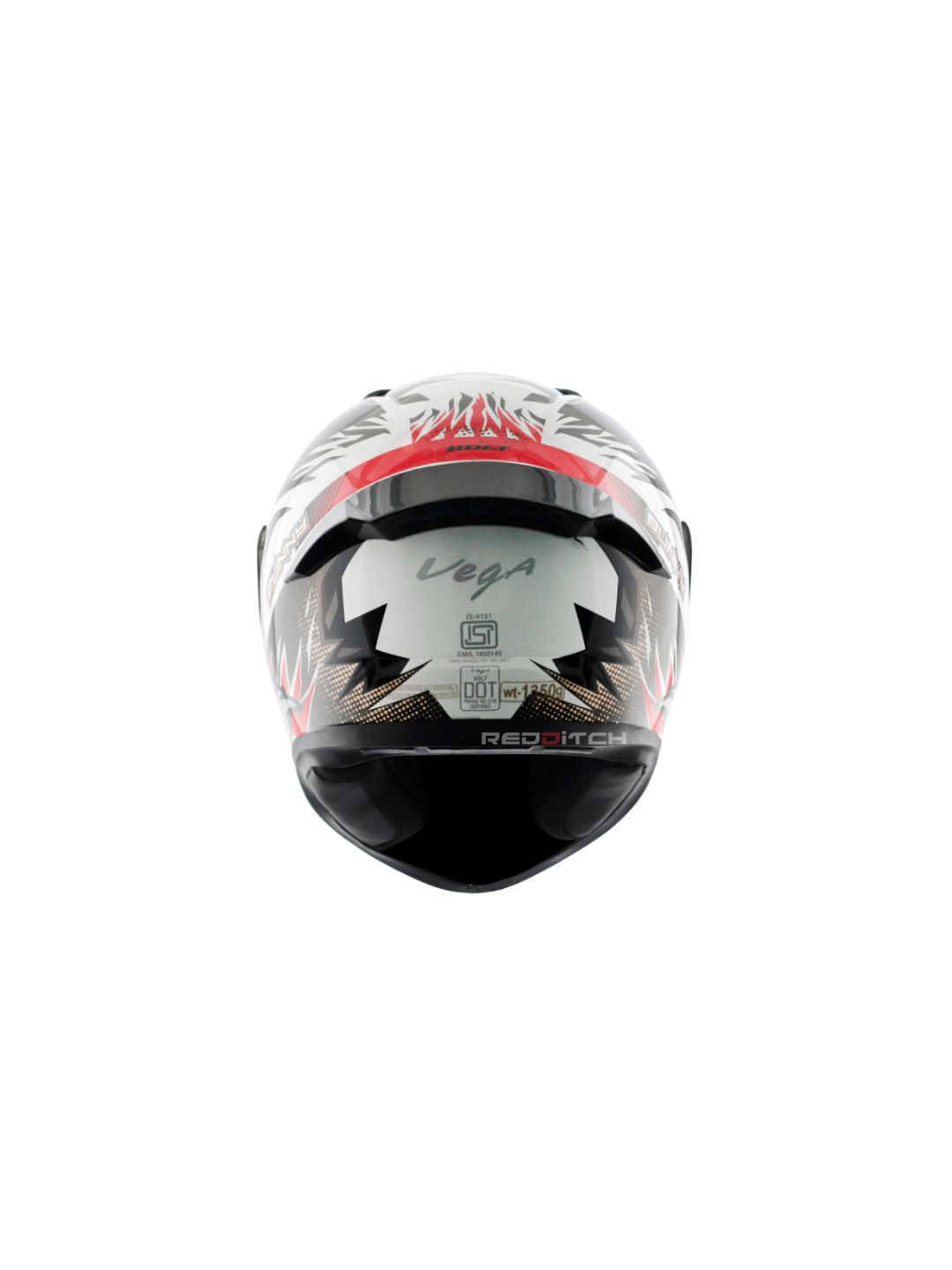 **Vega Bolt DX Bunny White Red** – A sporty full-face helmet with a striking white and red design. It features a high-impact shell, aerodynamic shape, and a secure fit for enhanced safety and comfort.