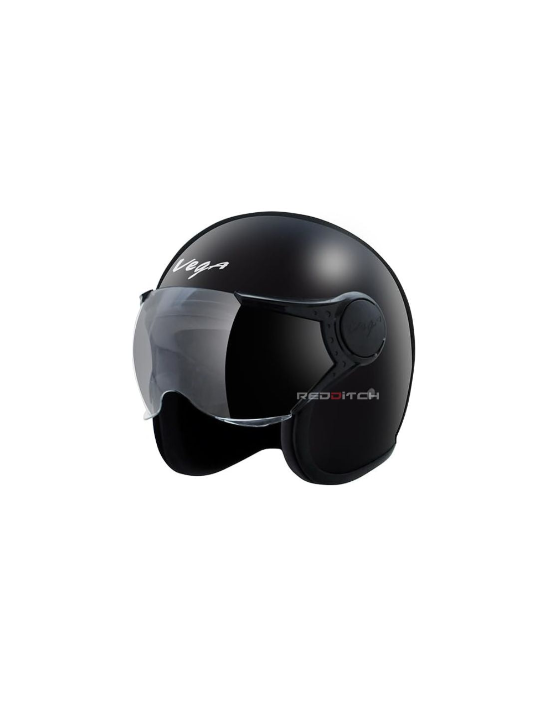 **Vega Jet DX W/Visor Black** – A stylish open-face helmet with a clear visor for enhanced visibility. Offers a sturdy build, comfortable fit, and classic black finish for a sleek look.