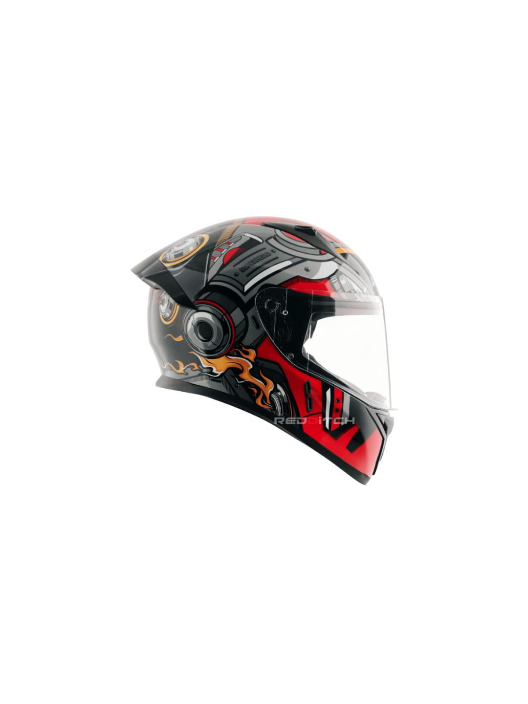 **Vega Bolt DX Superhero Black Red** – A sleek and durable full-face helmet with a bold black and red superhero theme. Designed for safety, comfort, and superior ventilation.