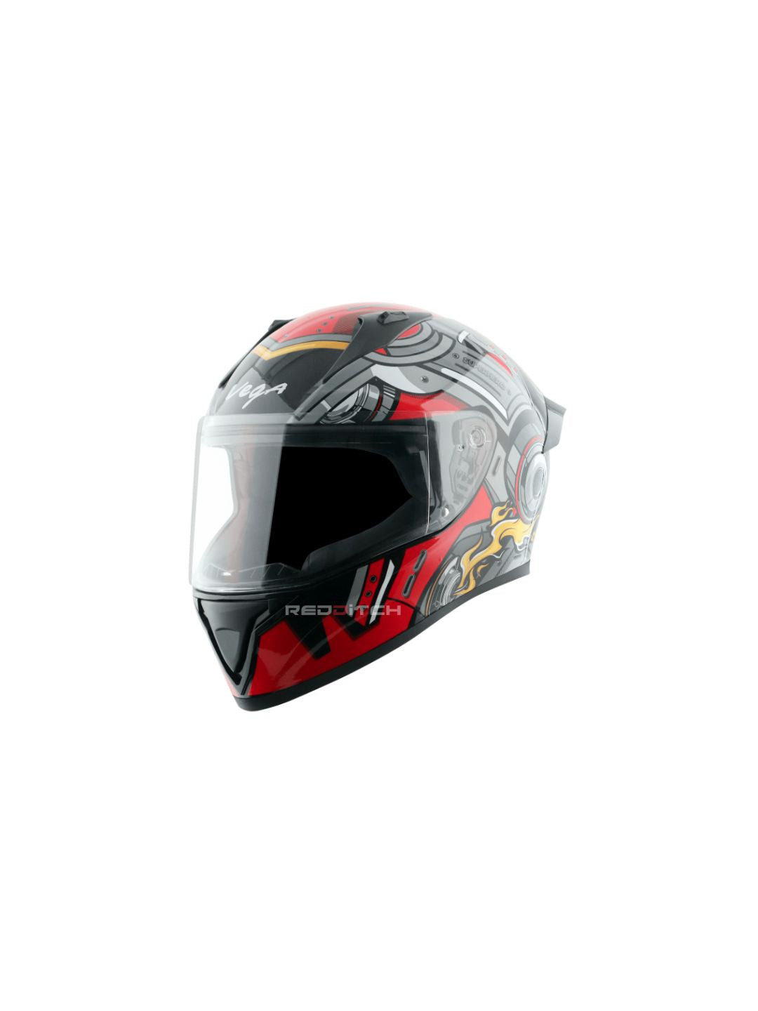 **Vega Bolt DX Superhero Black Red** – A sleek and durable full-face helmet with a bold black and red superhero theme. Designed for safety, comfort, and superior ventilation.