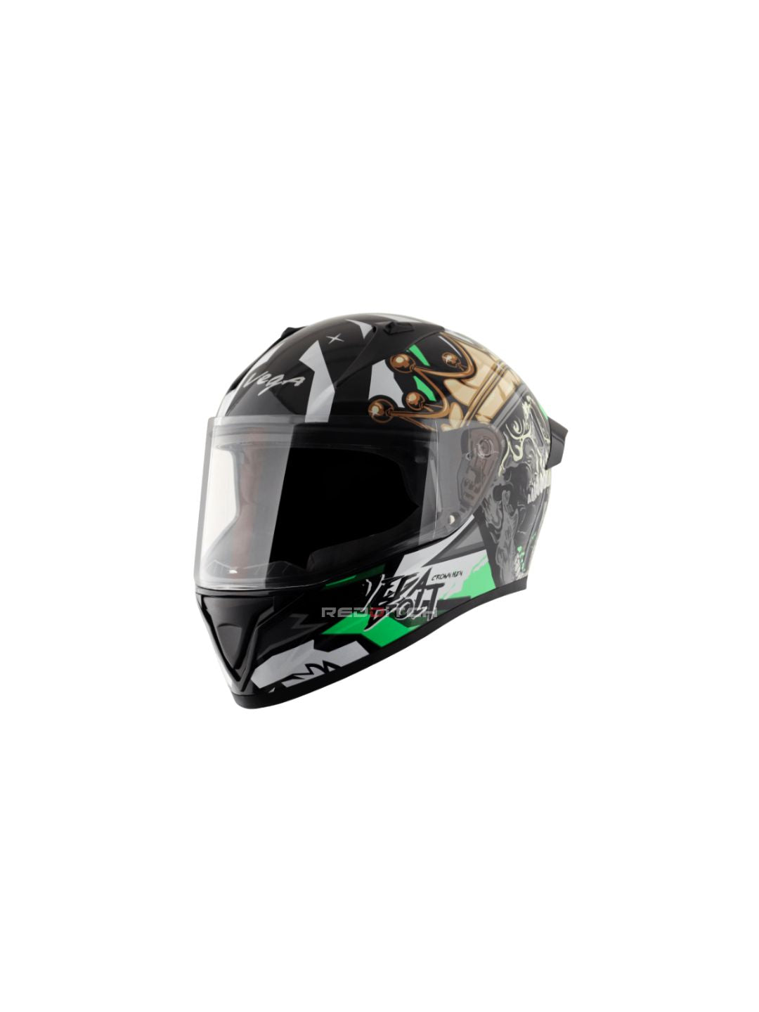 **Vega Bolt DX Crown Men Black Neon Green** – A stylish and sturdy full-face helmet with a striking black and neon green design. Ensures safety, comfort, and excellent ventilation for every ride.