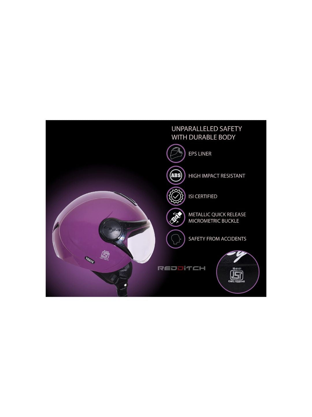 **Vega Verve DX Helmet Purple** – A lightweight and stylish open-face helmet designed for comfort and safety. Perfect for daily rides with a sleek purple finish.