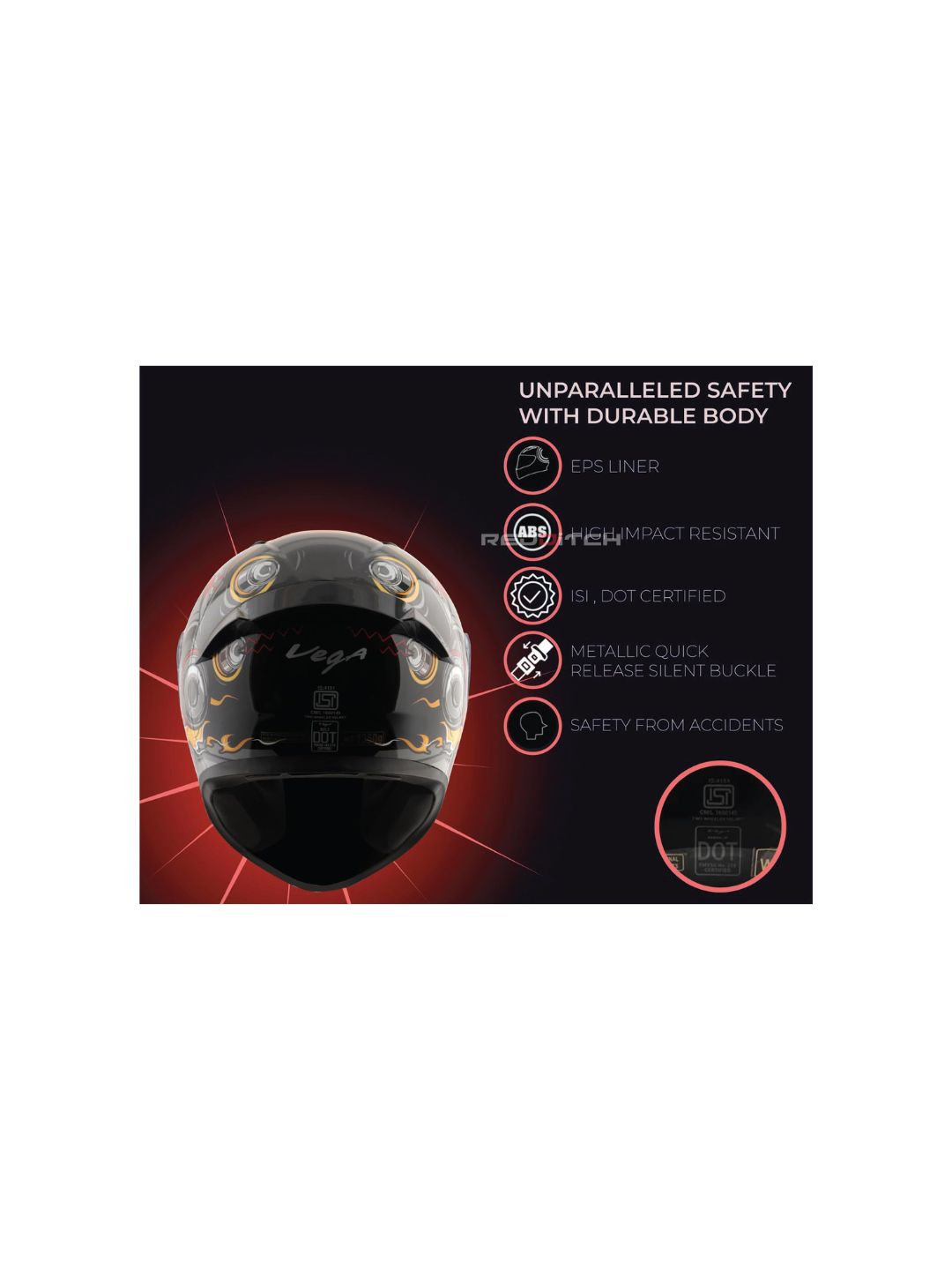 The Vega Bolt DX Martial Black Red helmet offers a stylish and sporty design with reliable protection. Its durable shell, snug fit, and efficient ventilation make it ideal for both city commutes and long rides. The black and red accents enhance its bold look.