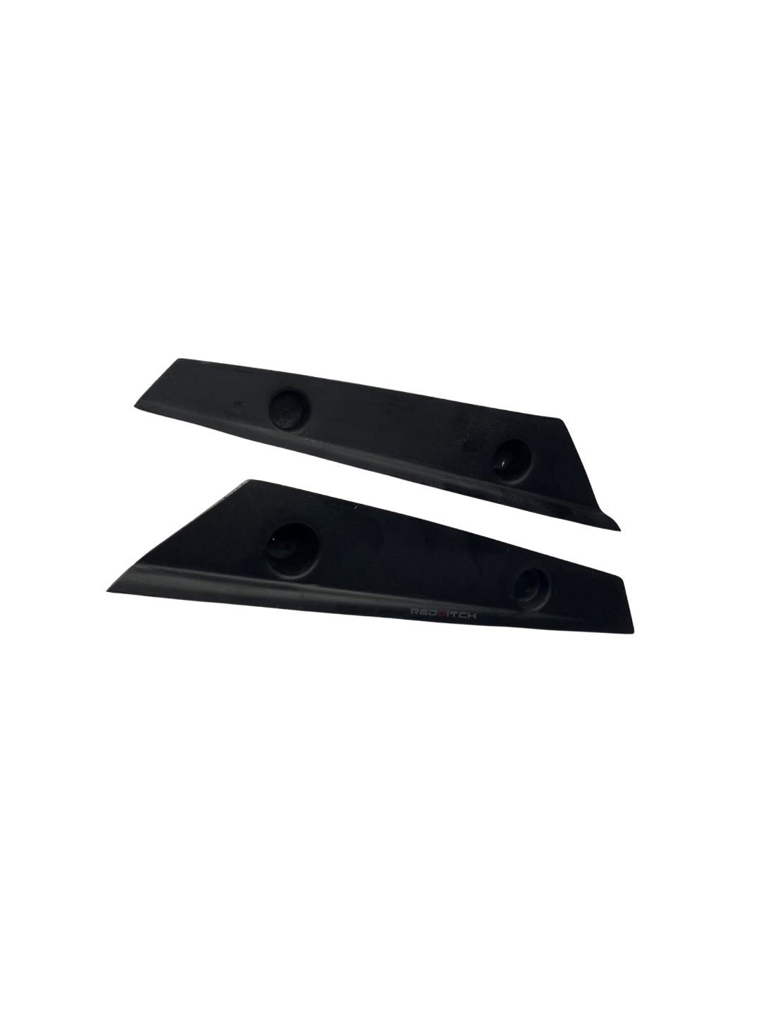 Two black triangular car spoilers on a white background
