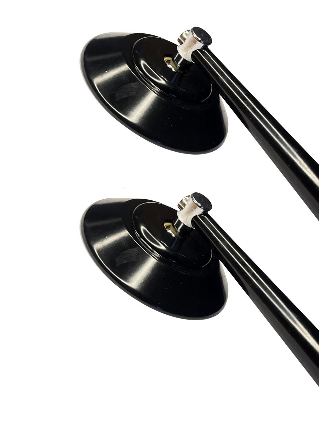 Two black lampshades on white background