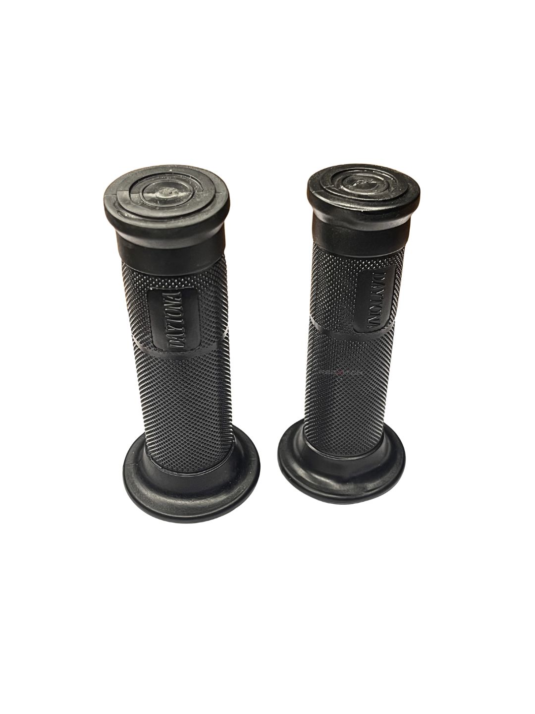 Pair of black motorcycle grips on a white background