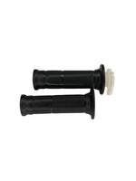 Pair of black motorcycle grips with a white background