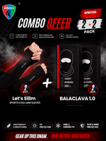 Promotional graphic for a combo offer featuring Let's Siilm sports cool arm sleeves and two boxes of Balaclava 1.0 face masks.