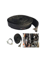Black Exhaust Wrap, a heat-resistant accessory for motorcycle exhaust pipes, designed to minimize heat radiation, enhance performance, and provide a sleek, stylish black finish.