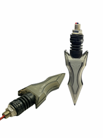 Two metallic arrowheads on a white background