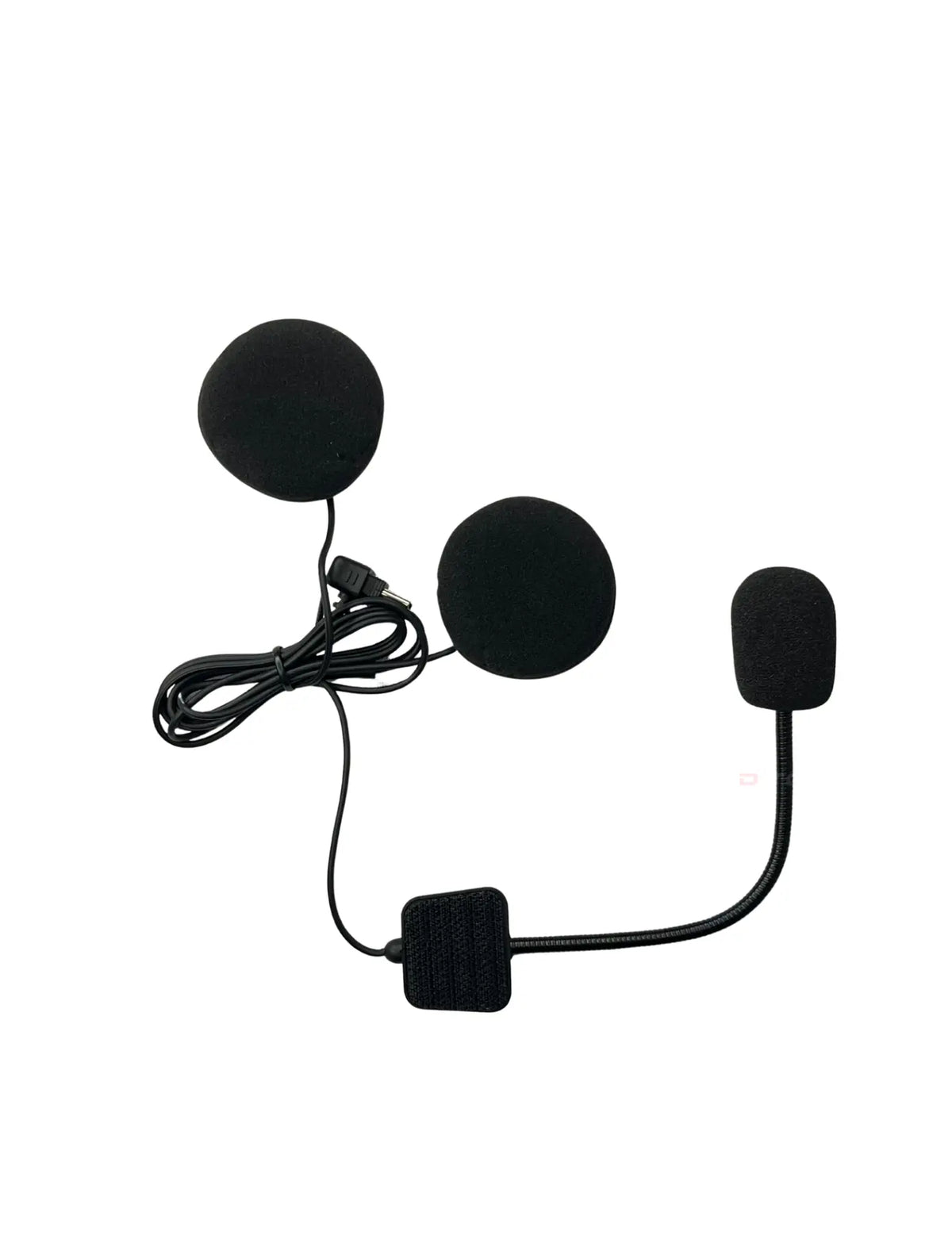 Black motorcycle helmet intercom system on a white background