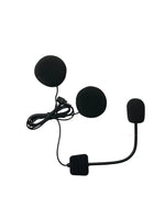 Black motorcycle helmet intercom system on a white background