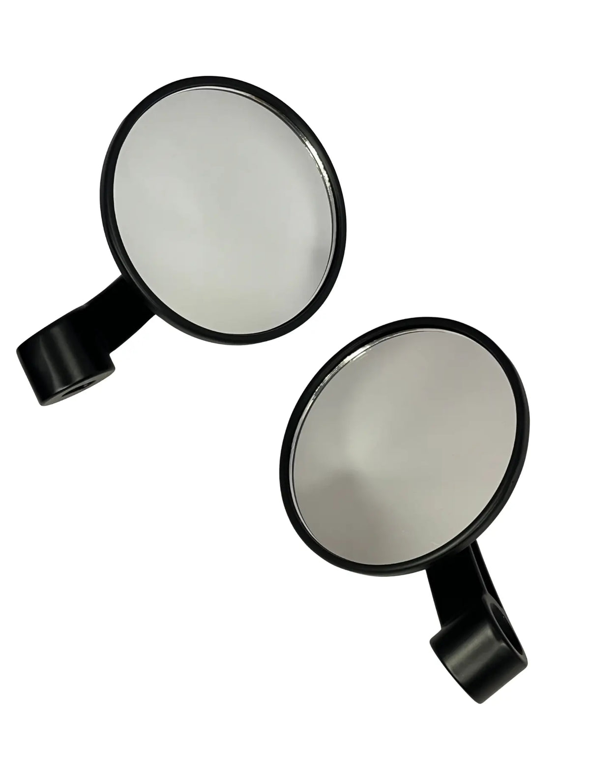 Two round mirror with black frames on a white background
