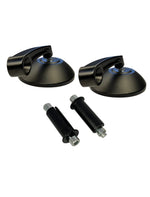 Set of black suction cup hooks with additional components on a white background