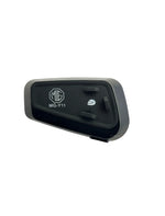 Black motorcycle intercom with MG logo on a white background