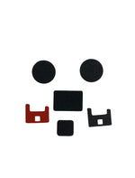 Set of black and red computer keyboard keycaps on a white background