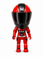 Red and black racing suit with helmet on a white background