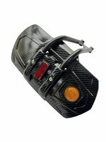 Black carbon fiber tool with red and orange accents on a white background