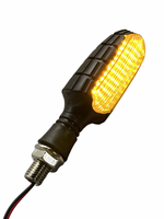 Yellow motorcycle turn signal light on a white background