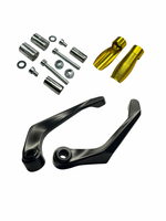 Motorcycle levers and hardware components on a white background