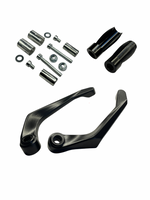 Black motorcycle levers and hardware components on a white background