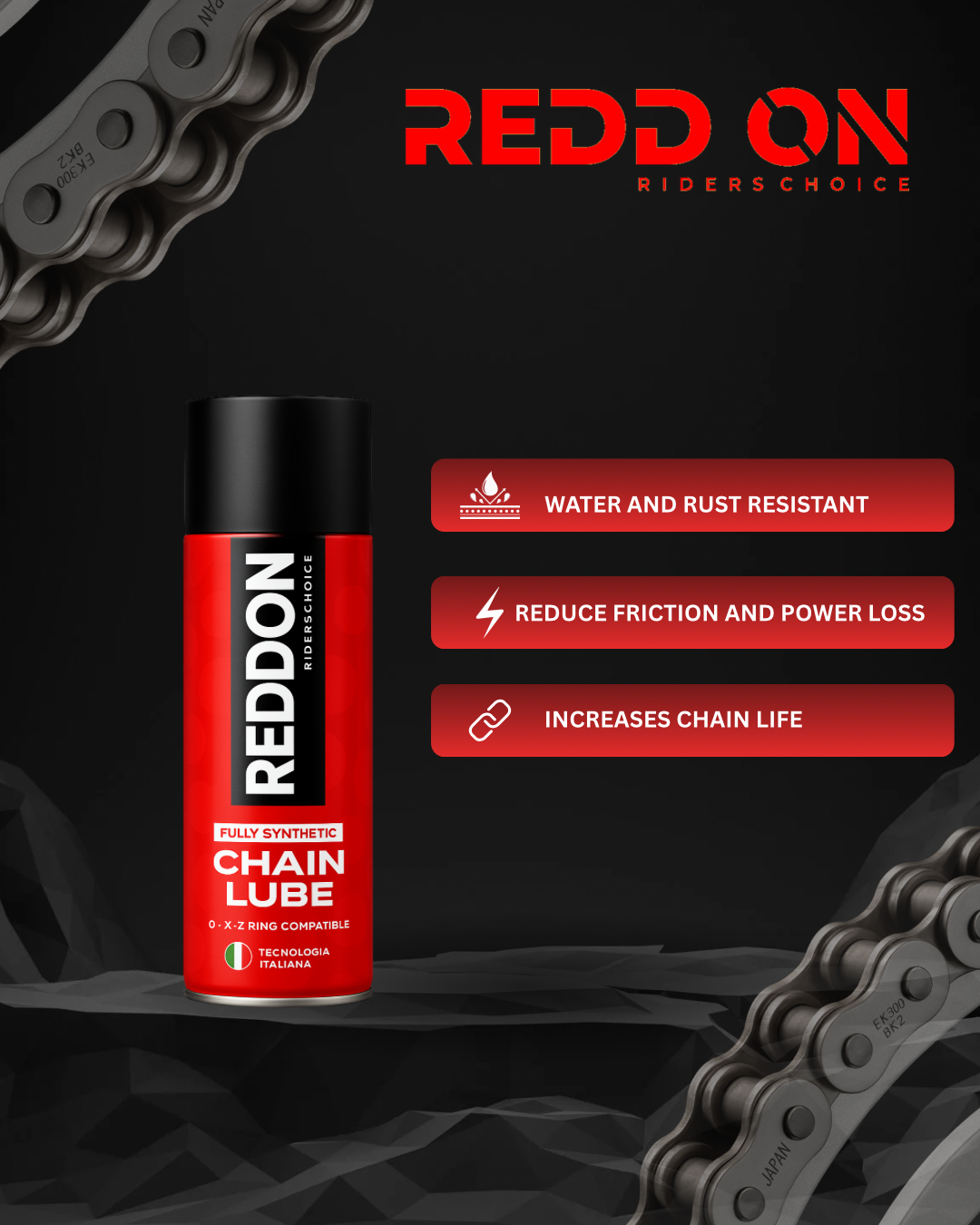 Reddd On chain lube can with features on a black background