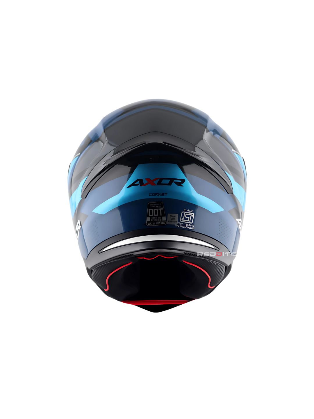 Axor Hunter Helmet in blue color featuring a sleek and aerodynamic design with a glossy finish, equipped with a clear visor, air vents for ventilation, and a sturdy build for enhanced rider safety and comfort