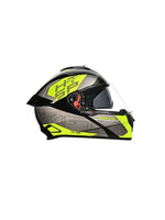 DRIFTER D6 REBELLION BLACK FLUORESCENT YELLOW – Premium full-face motorcycle helmet with a striking black and fluorescent yellow design. Ensures superior protection, comfort, and a secure fit for every ride. Available at the **best helmet shop in India**.