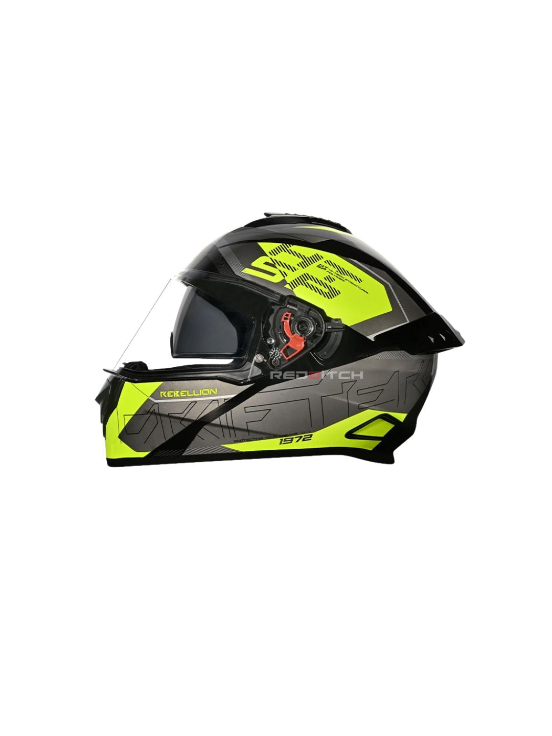 DRIFTER D6 REBELLION BLACK FLUORESCENT YELLOW – Premium full-face motorcycle helmet with a striking black and fluorescent yellow design. Ensures superior protection, comfort, and a secure fit for every ride. Available at the **best helmet shop in India**.