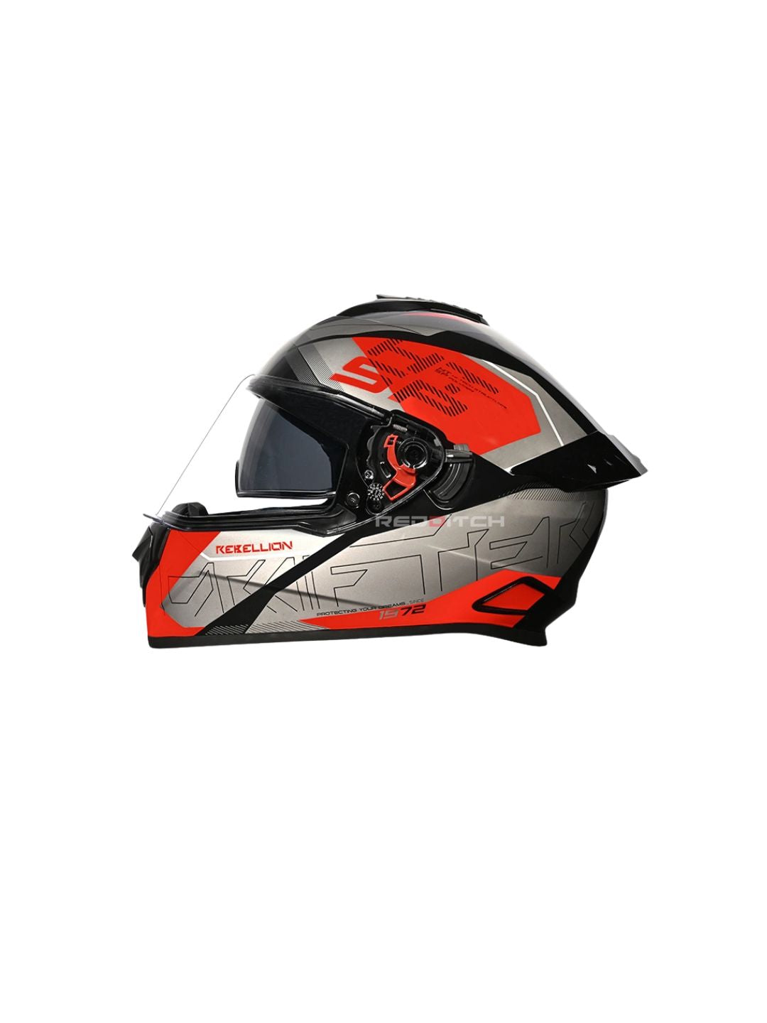 STUDDS DRIFTER D6 REBELLION BLACK/GREY N2 RED – Premium full-face motorcycle helmet with a stylish black, grey, and red design. Ensures superior protection, comfort, and a secure fit for every ride. Available at the **best helmet shop in India**.