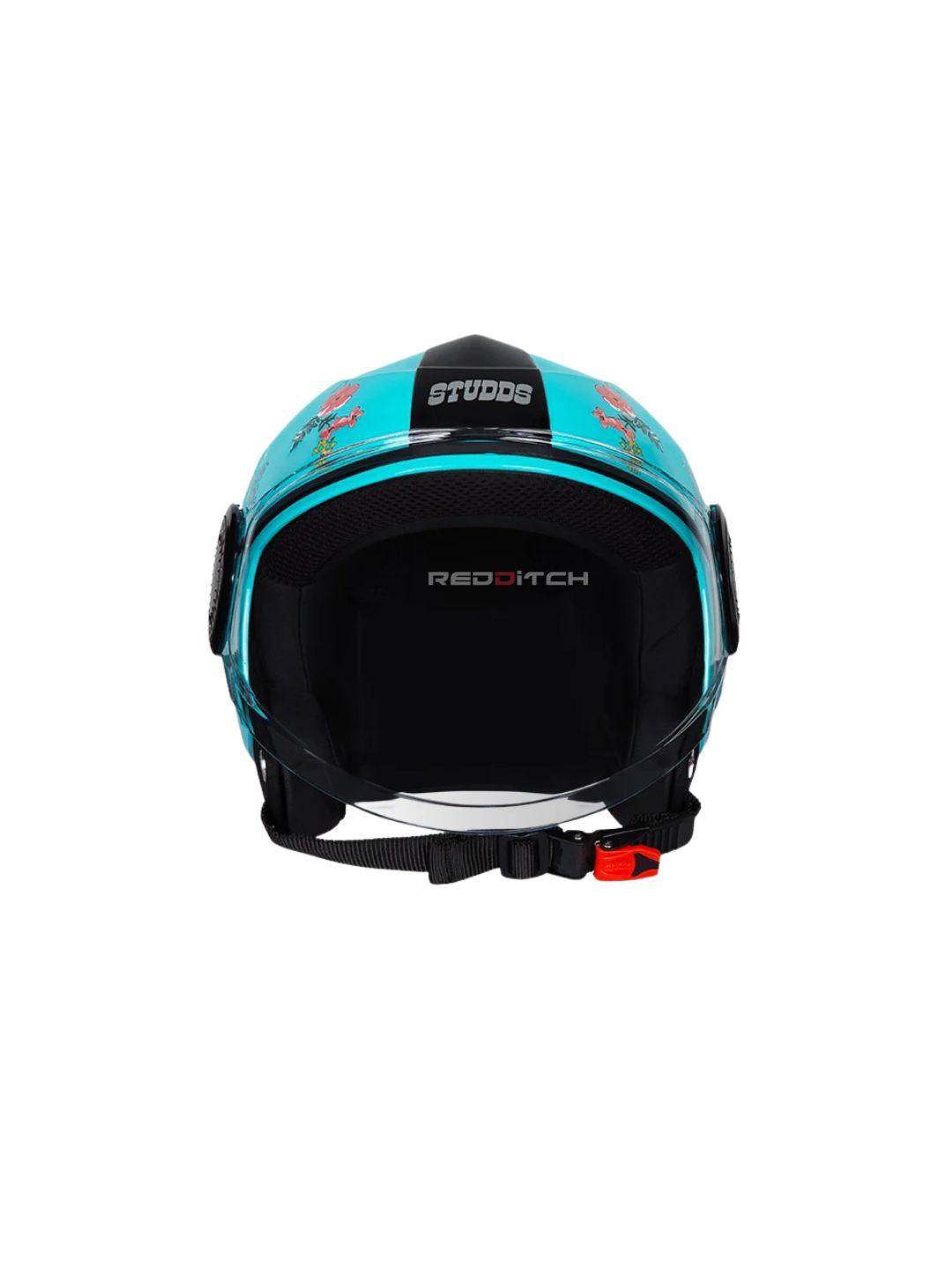 STUDDS URBAN SUPER D2 BLUE WITH FLOWER – Stylish open-face motorcycle helmet featuring a vibrant blue design with floral graphics. Ensures superior protection, comfort, and a secure fit for every ride. Available at the **best helmet shop in India**.