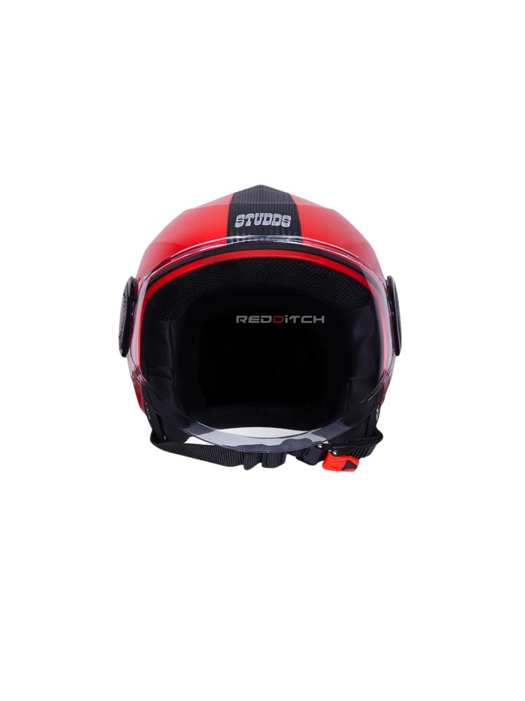 STUDDS URBAN SUPER CHERRY RED (BLACK STRIP) – Stylish open-face motorcycle helmet featuring a bold cherry red color with a sleek black stripe. Ensures superior protection, comfort, and a secure fit for every ride. Available at the **best helmet shop in India**.