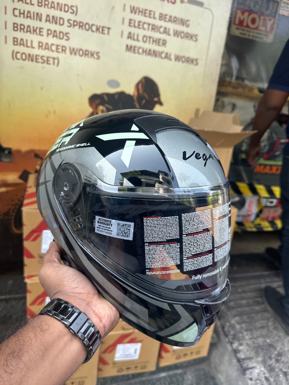 Vega Ranger DX Revenge Black Grey Helmet offers a stylish design with durable protection and comfort for a smooth ride.