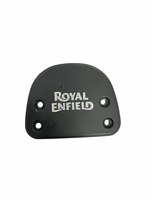 Black metal cover with 'Royal Enfield' logo on a white background
