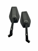 A pair of black motorcycle or scooter rear-view mirrors with a carbon fiber textured pattern on the backplates, shown against a plain white background.