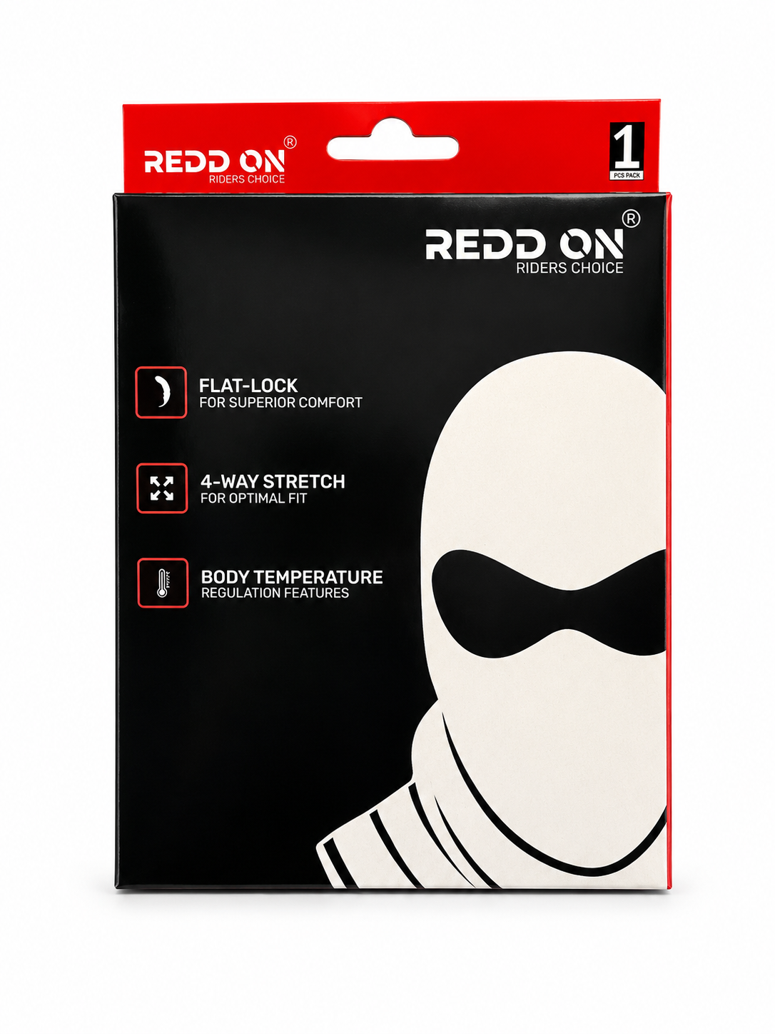 Redd On packaging with a black background and white graphics