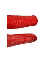 Domino Short Grip in Red, a high-performance motorcycle handlebar grip designed for better control and comfort, featuring a compact design and durable red material for enhanced grip and style.