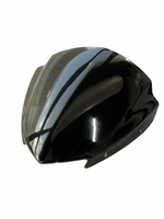 Black motorcycle windshield with a white background