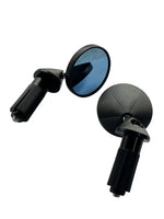 Two black motorcycle mirrors on a white background