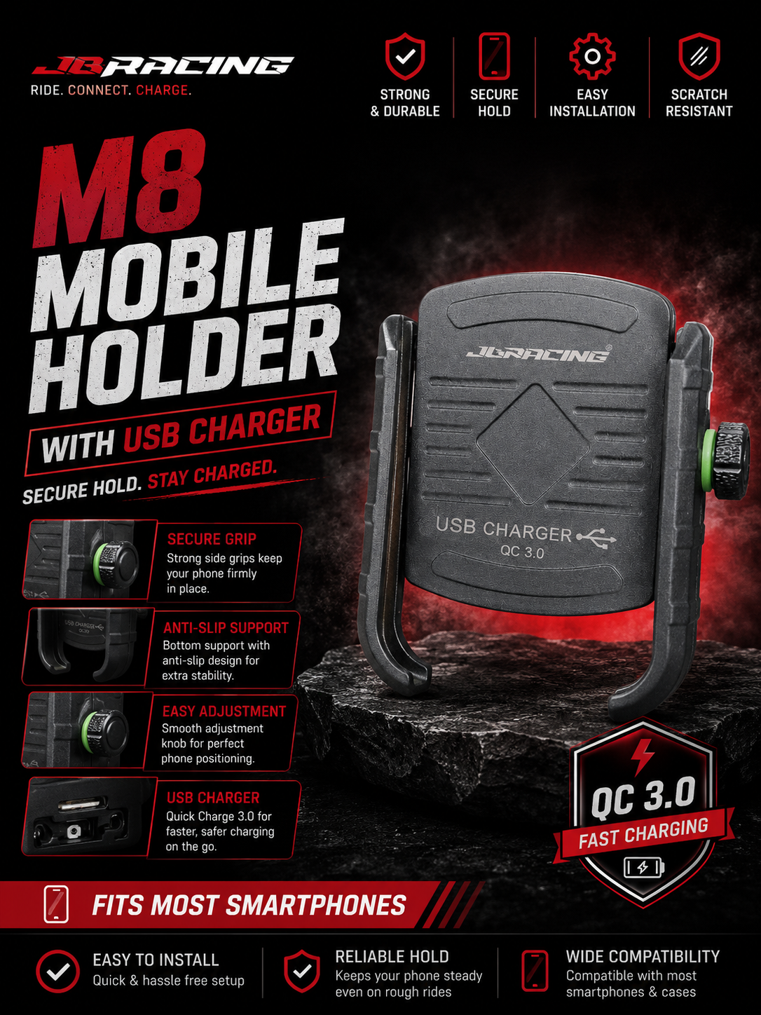 M8 MOBILE HOLDER WITH USB (JB RACING)