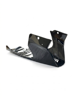 A glossy black plastic motorcycle or scooter body panel with mounting holes and a slatted vent design, shown on a plain white background.